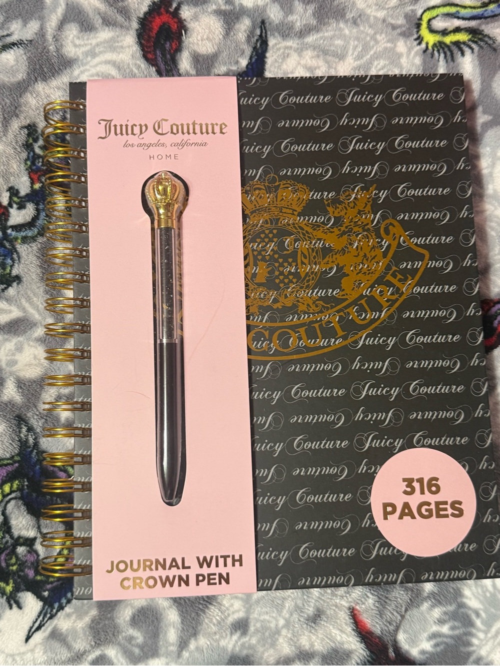 Juicy Couture Pink & Black Journal with Crown Pen
